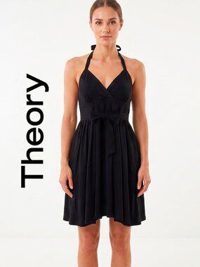 Theory Black Cotton Halter Dress
